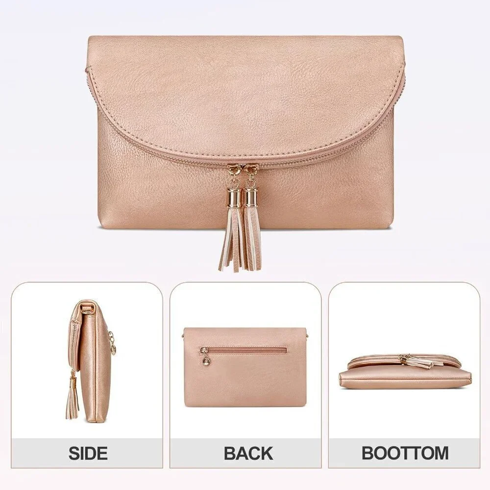 Women's Faux Leather Envelope Clutch Crossbody Bag with Multiple Compartments
